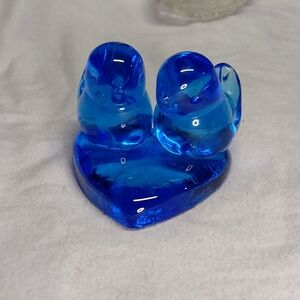 Leo Ward Blue Glass Bird Figurine on Heart Base